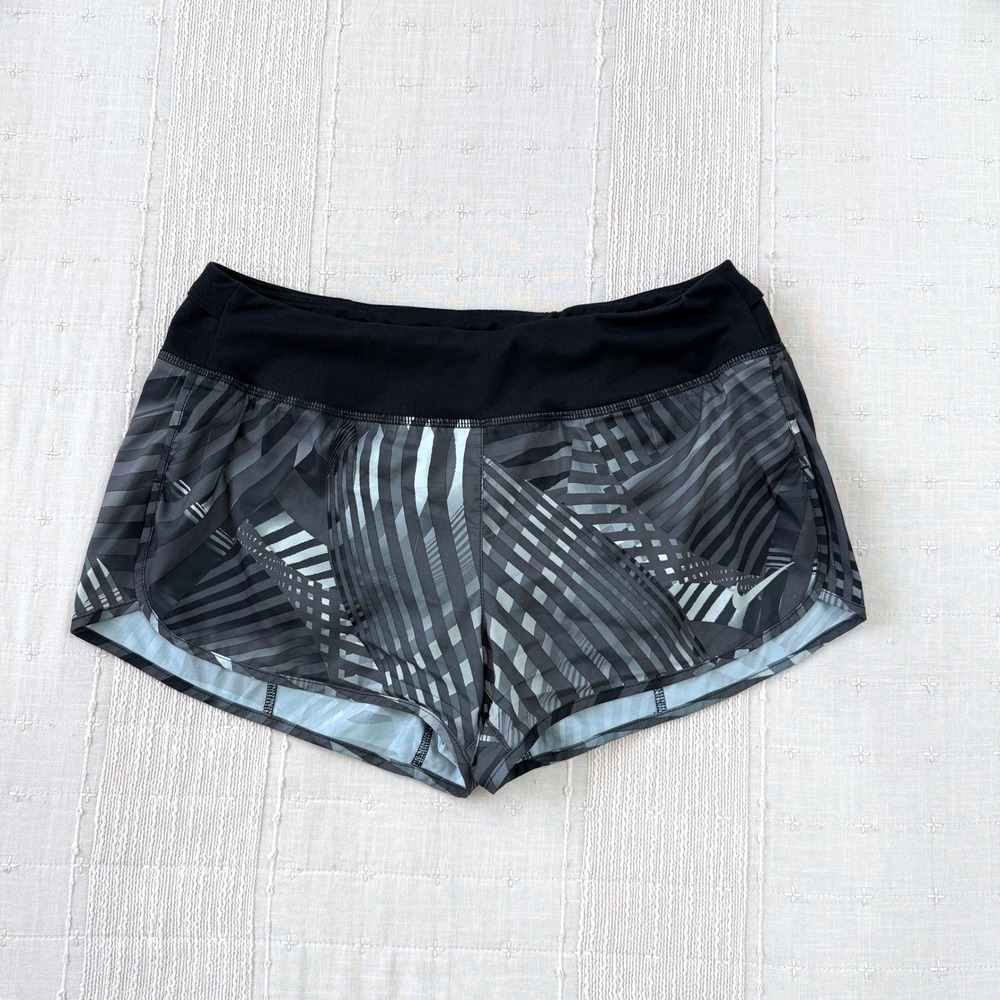 Nike Running Shorts Womens M Black Gray Dri-Fit Geometric Print Athletic